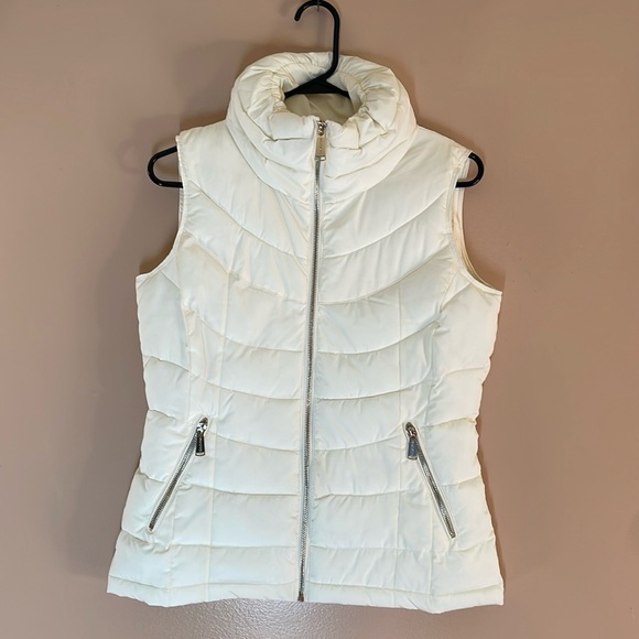 Calvin Klein Cream Puffer Vest Zipper Pockets - Picture 1 of 5